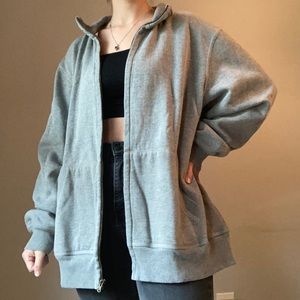 Classic Gray Full Zip Neutral Basic Sweatshirt